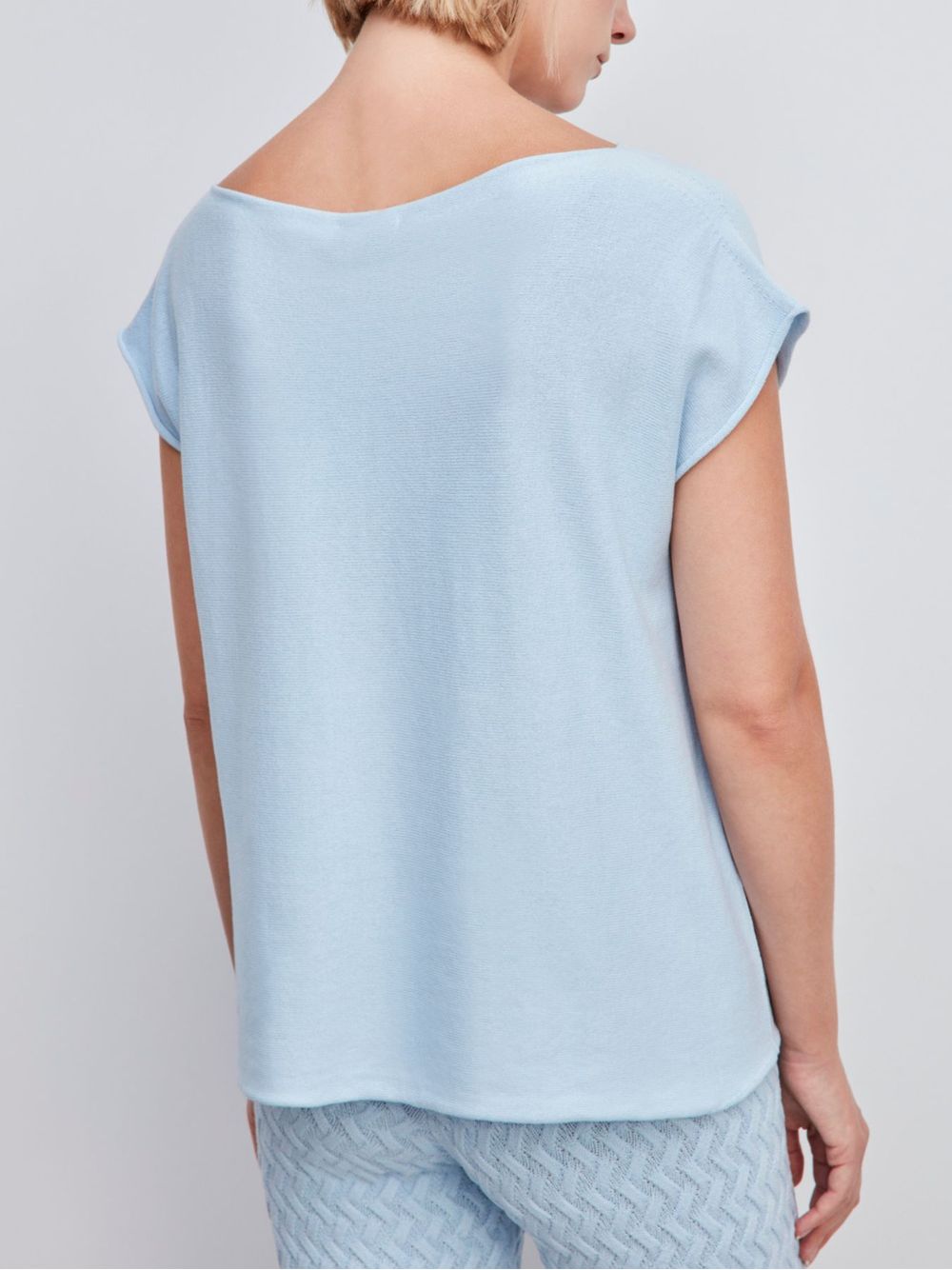 Anselmi — Blusa Ampla Decote Canoa Azul Celeste